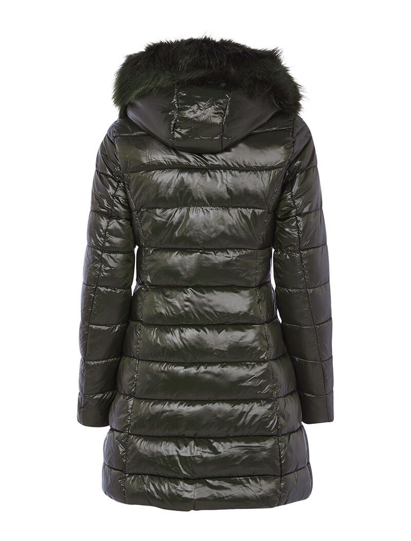Doudoune longue à reflets brillants - kaki - 2