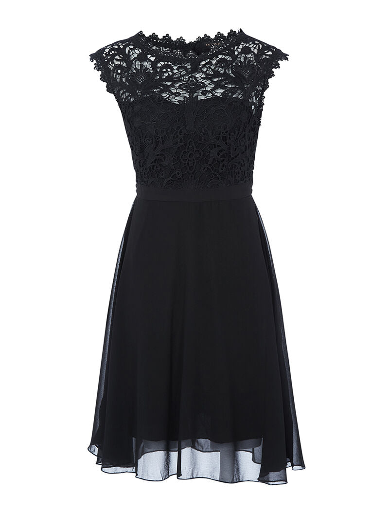 Robe patineuse à buste effet dentelle - noir - 1