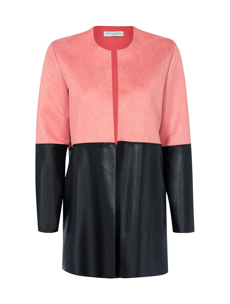 Veste longue bimatière - vieux rose - 1