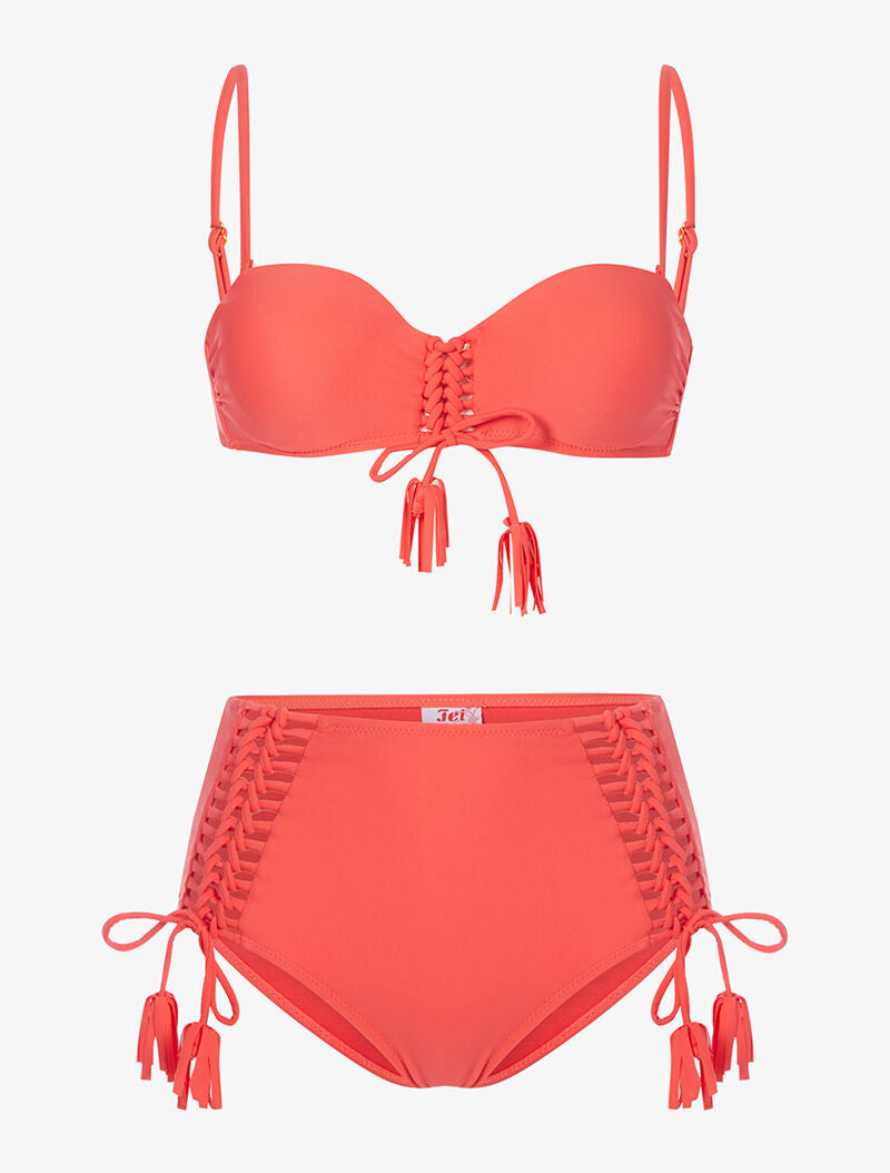 Bikini taille haute à corsage - corail - 1