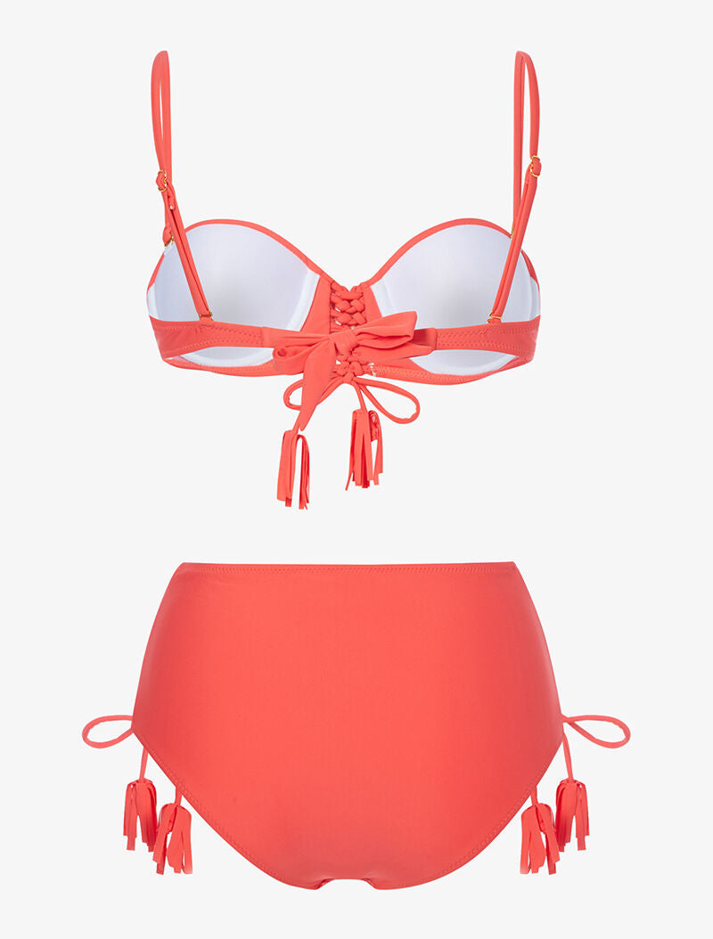 Bikini taille haute à corsage - corail - 2