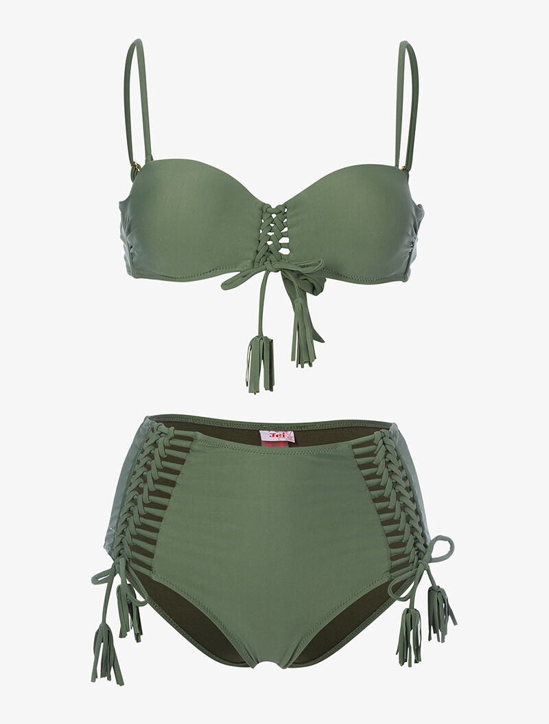 Bikini taille haute à corsage - kaki - 1
