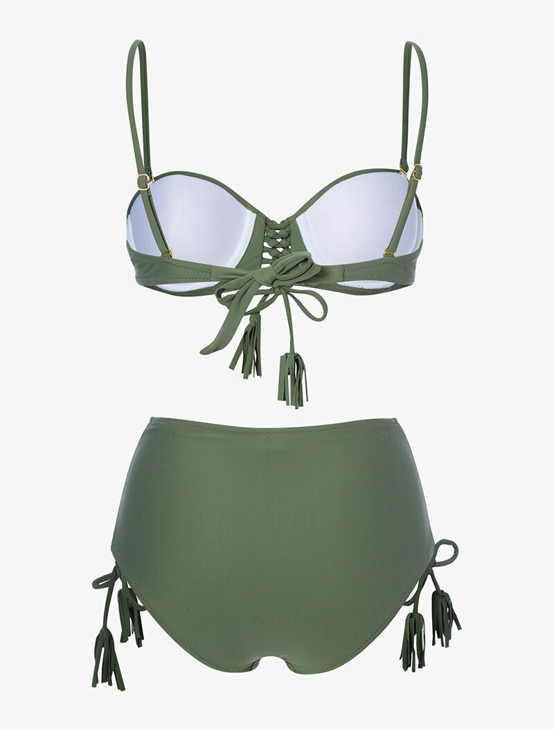 Bikini taille haute à corsage - kaki - 2
