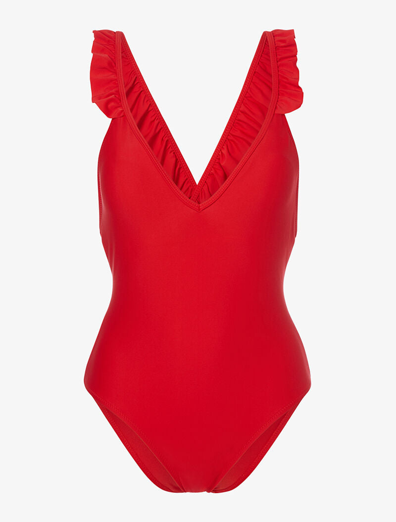 Monokini à bretelles volantées - rouge - 1