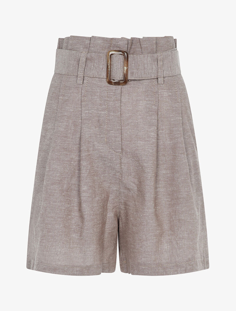 Short taille empire en lin - taupe - 1