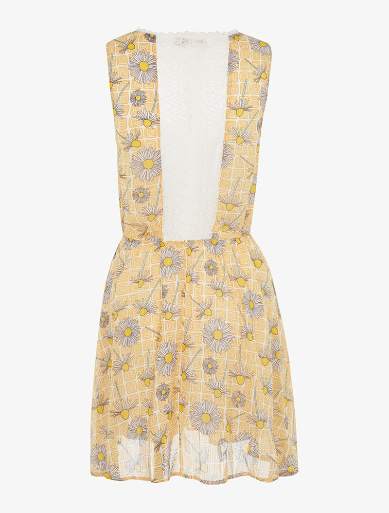 Robe cintrée imprimé marguerites à dos dentelle - jaune - 2