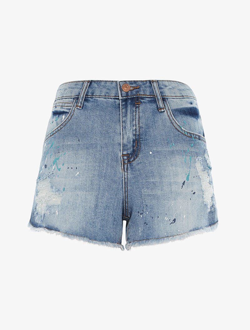 Mini short déchiré à éclaboussures - denim clair - 3
