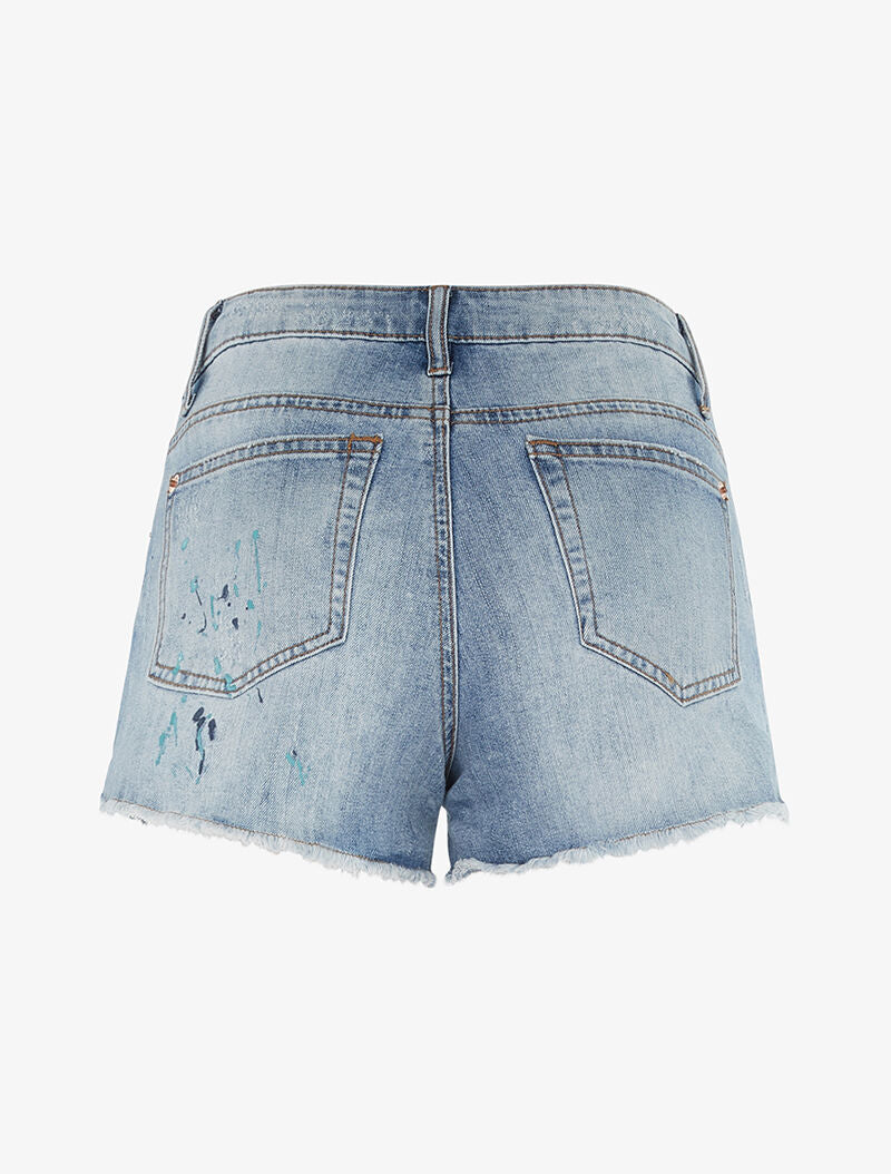 Mini short déchiré à éclaboussures - denim clair - 2