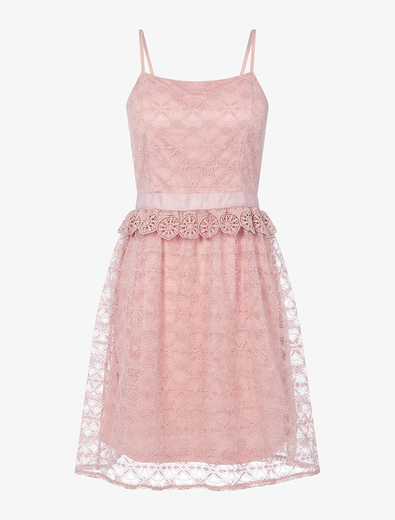 Robe irisée en dentelle et crochet - vieux rose - 1