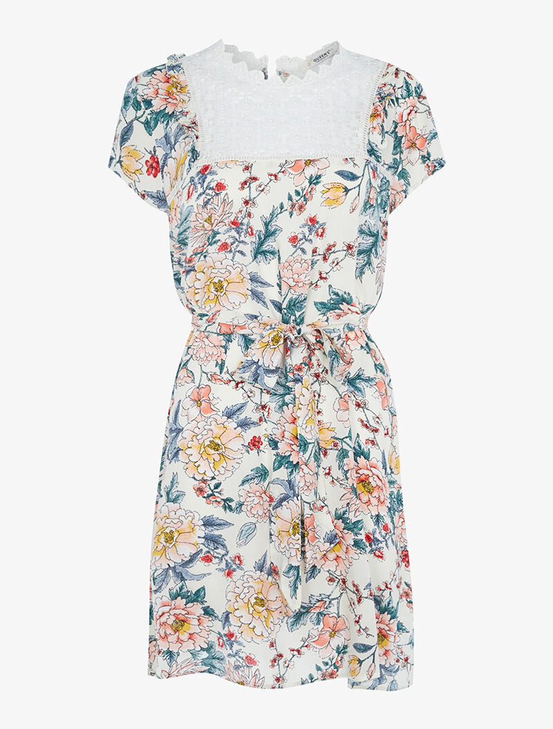 Robe courte à imprimé pivoines et oeillets - ecru - 3