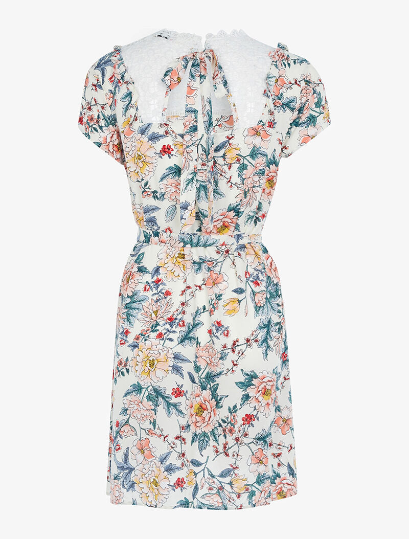 Robe courte à imprimé pivoines et oeillets - ecru - 2
