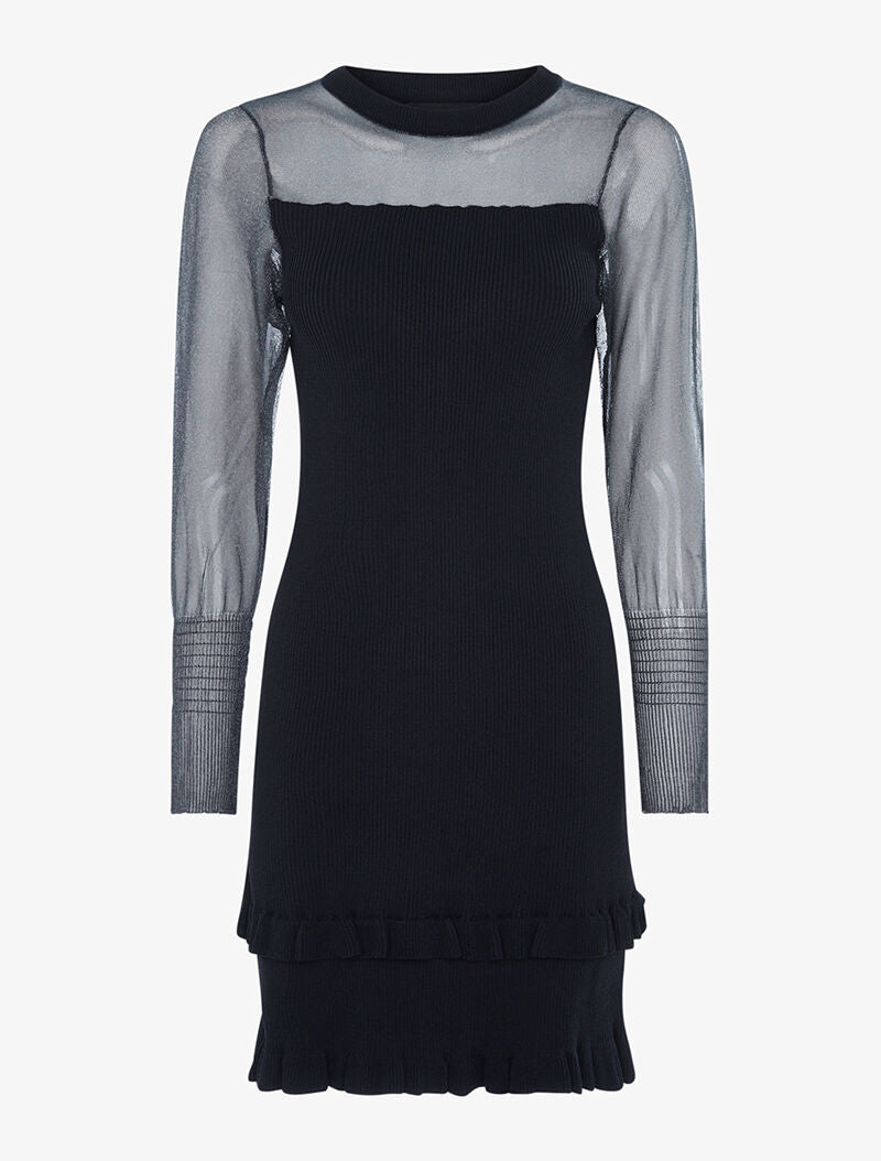 Robe côtelée manches bishop pailletées - noir - 1