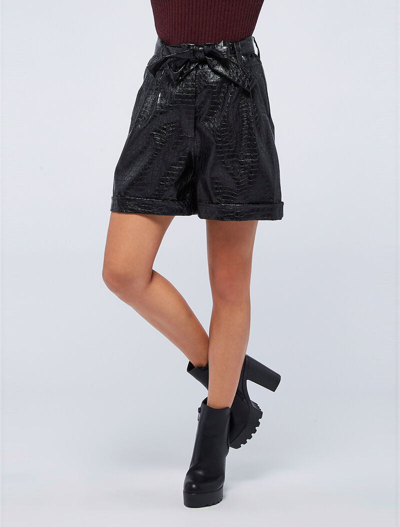 Short haut en simili effet croco - noir - 1