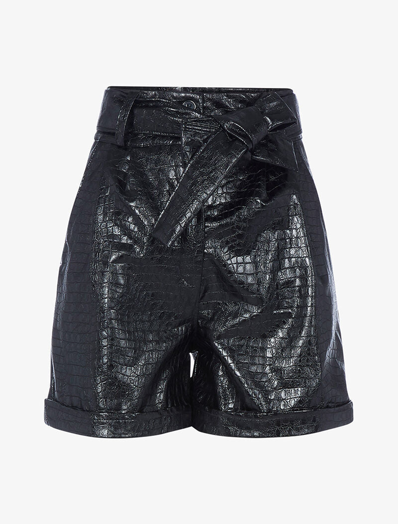 Short haut en simili effet croco - noir - 4