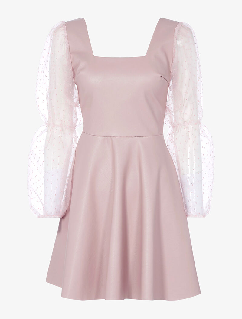 Robe en simili à manches transparentes - rose - 3