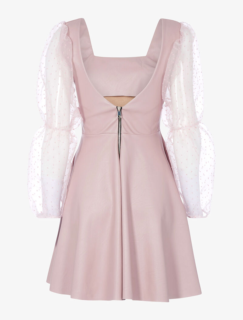 Robe en simili à manches transparentes - rose - 2