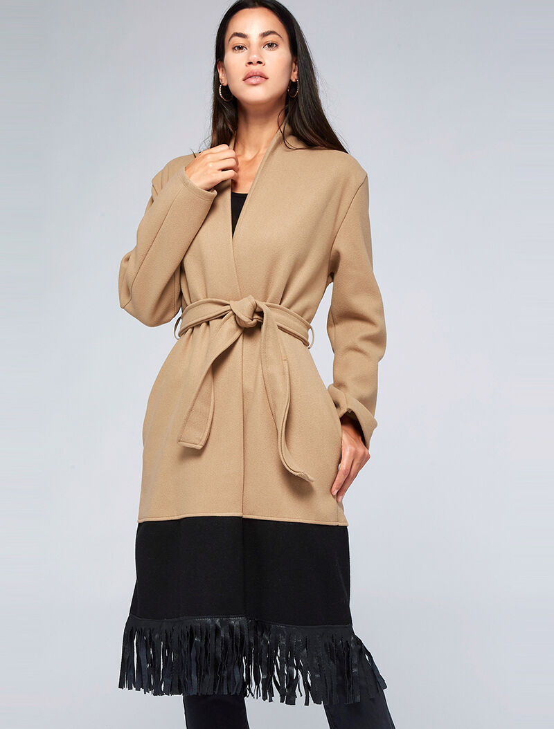 Manteau long à bords frangés - camel clair - 6