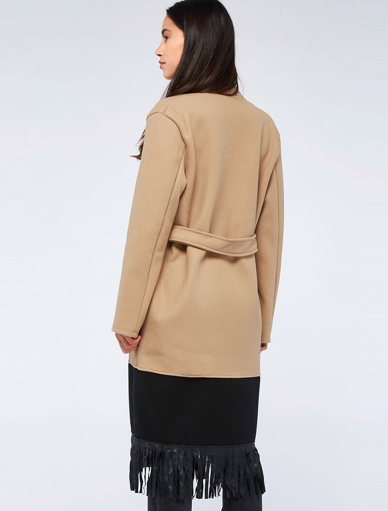 Manteau long à bords frangés - camel clair - 2