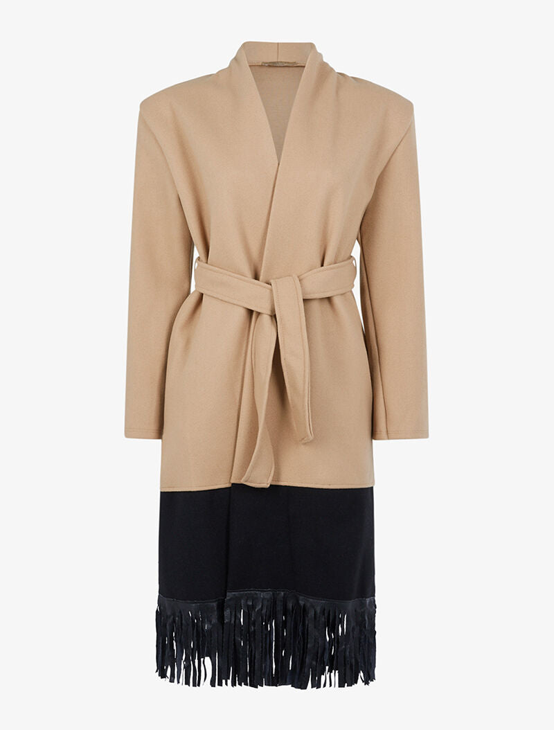 Manteau long à bords frangés - camel clair - 4