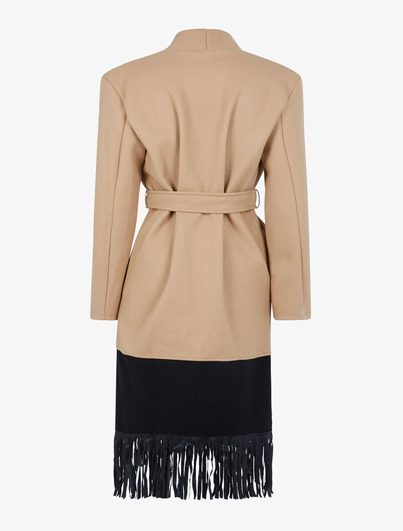 Manteau long à bords frangés - camel clair - 5