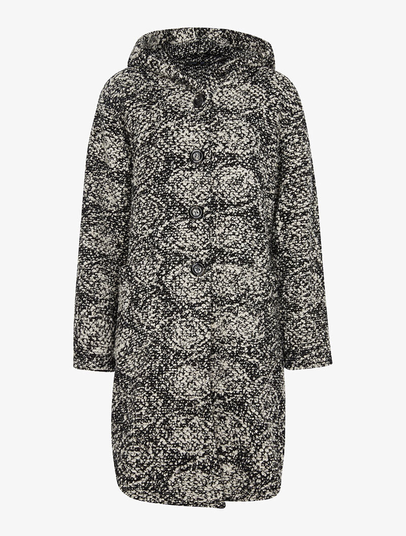 Manteau en laine bouclette mouliné - noir/écru - 3