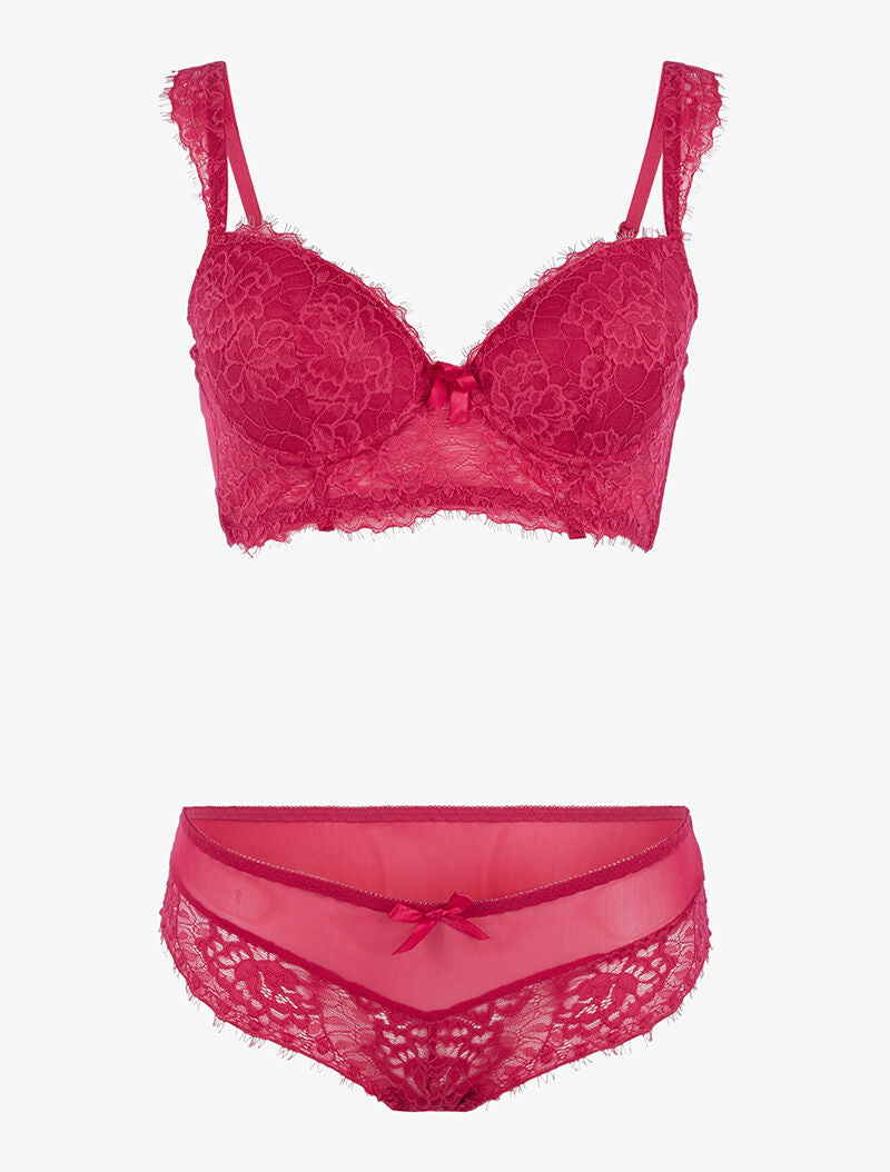 Ensemble en résille et dentelle fleurie - rouge - 3