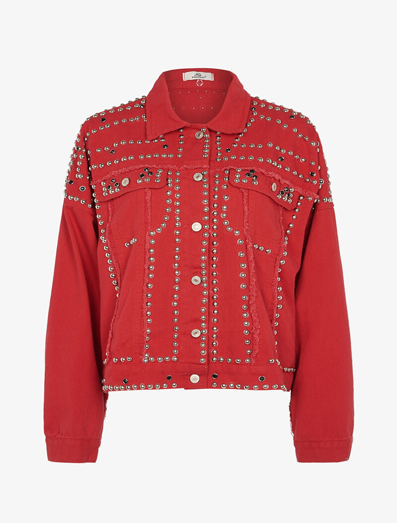 Veste en jean cloutée doublure amovible - rouge - 3