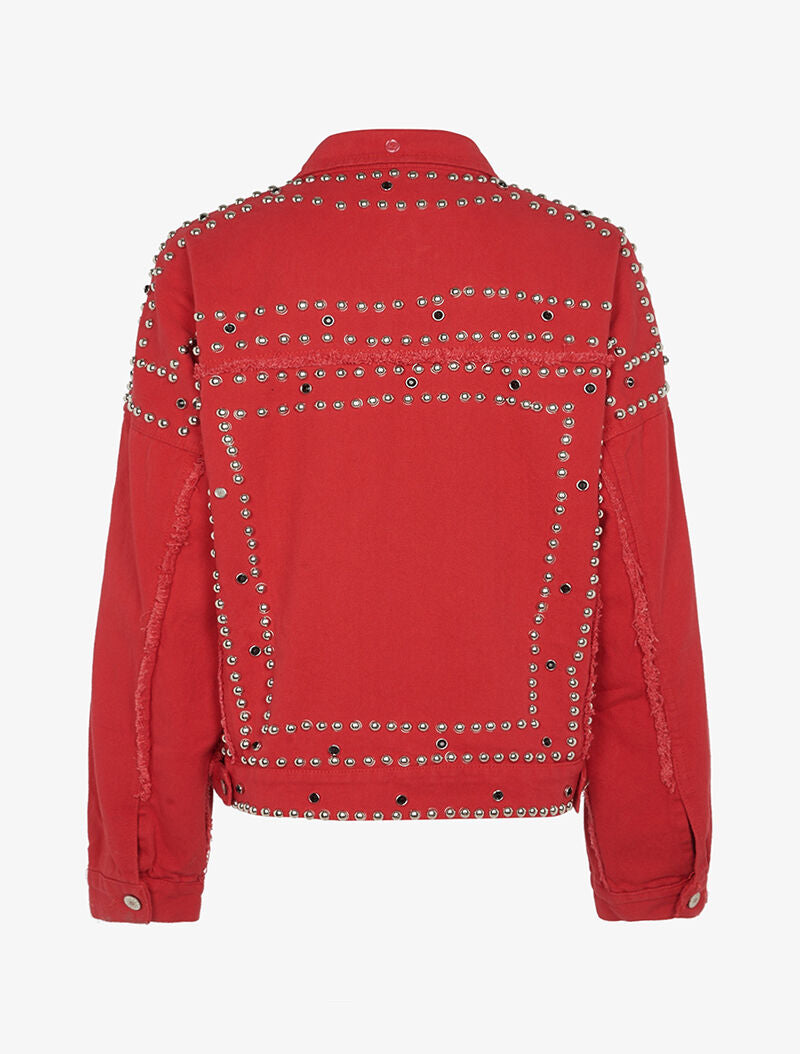 Veste en jean cloutée doublure amovible - rouge - 4