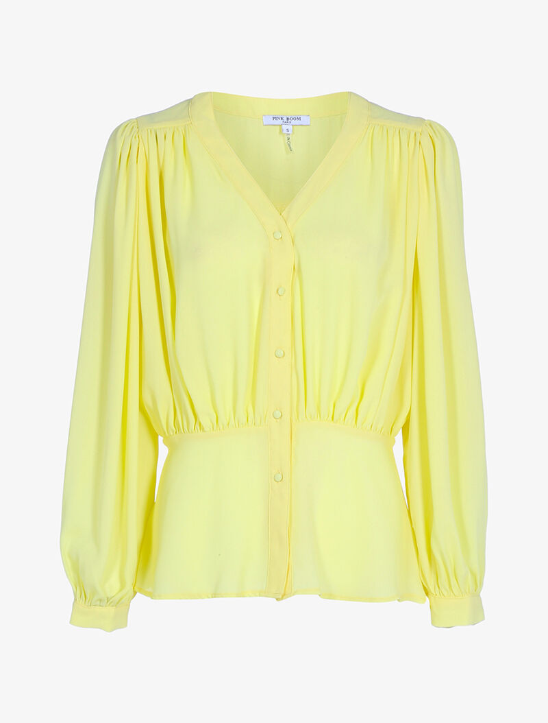 Chemisier coupe boule à taille cintrée - jaune - 1