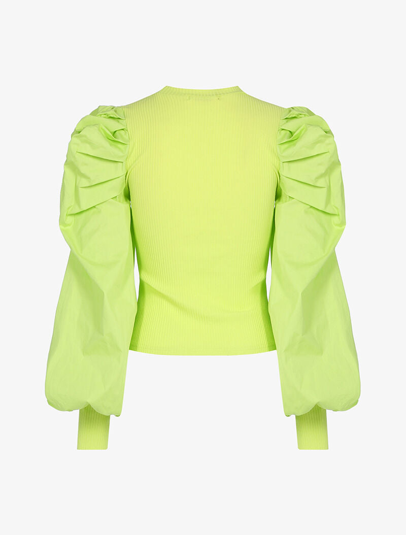Top à manches gigot satinées - vert fluo - 2