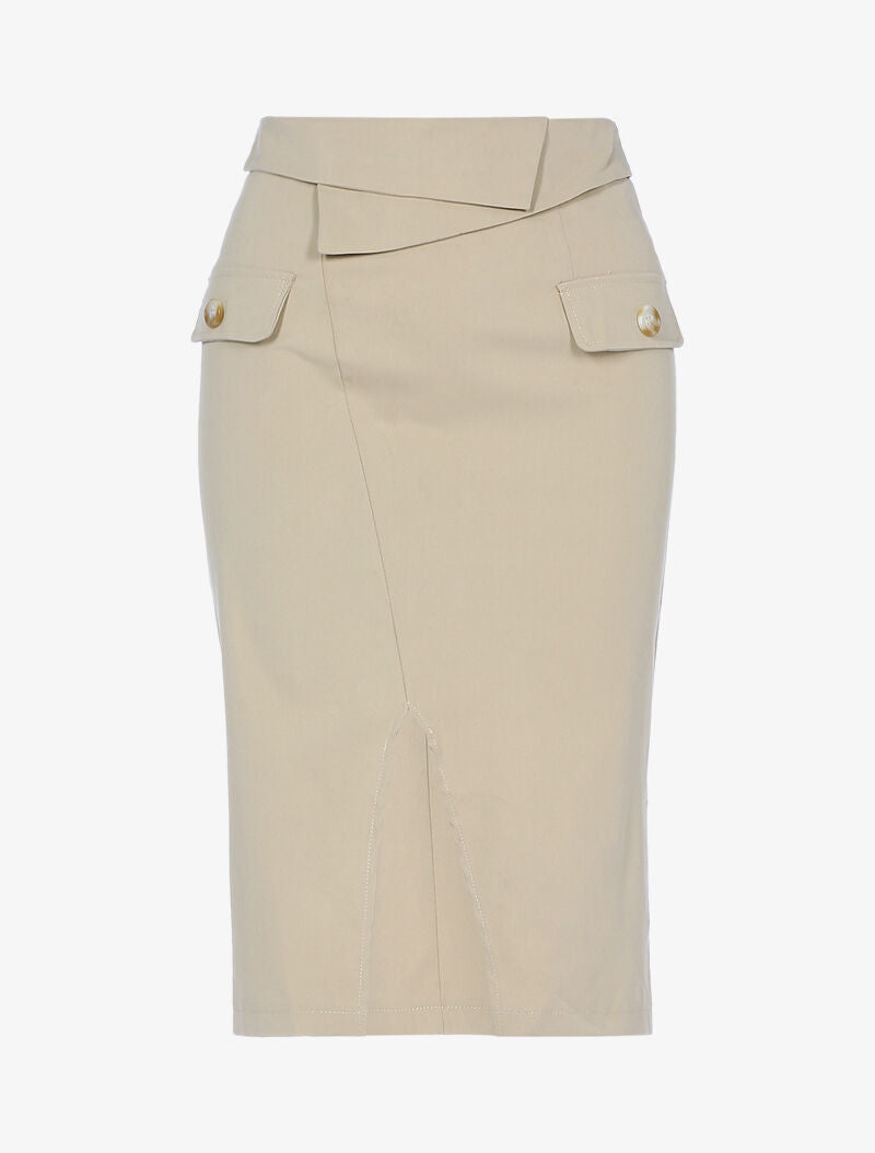 Jupe crayon à taille empiécée - beige - 1