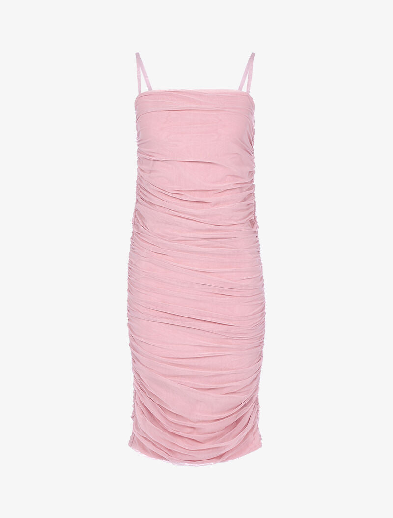 Robe fourreau en tulle plissée - rose - 1