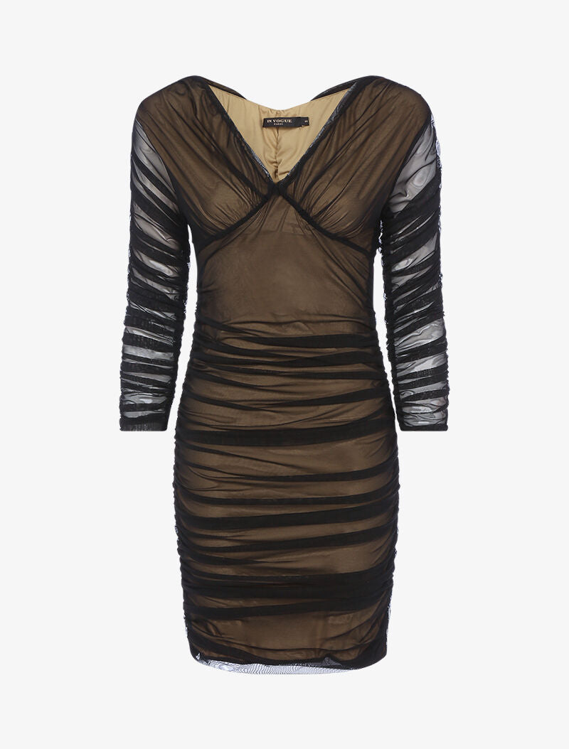 Robe en tulle plissée - camel/noir - 3
