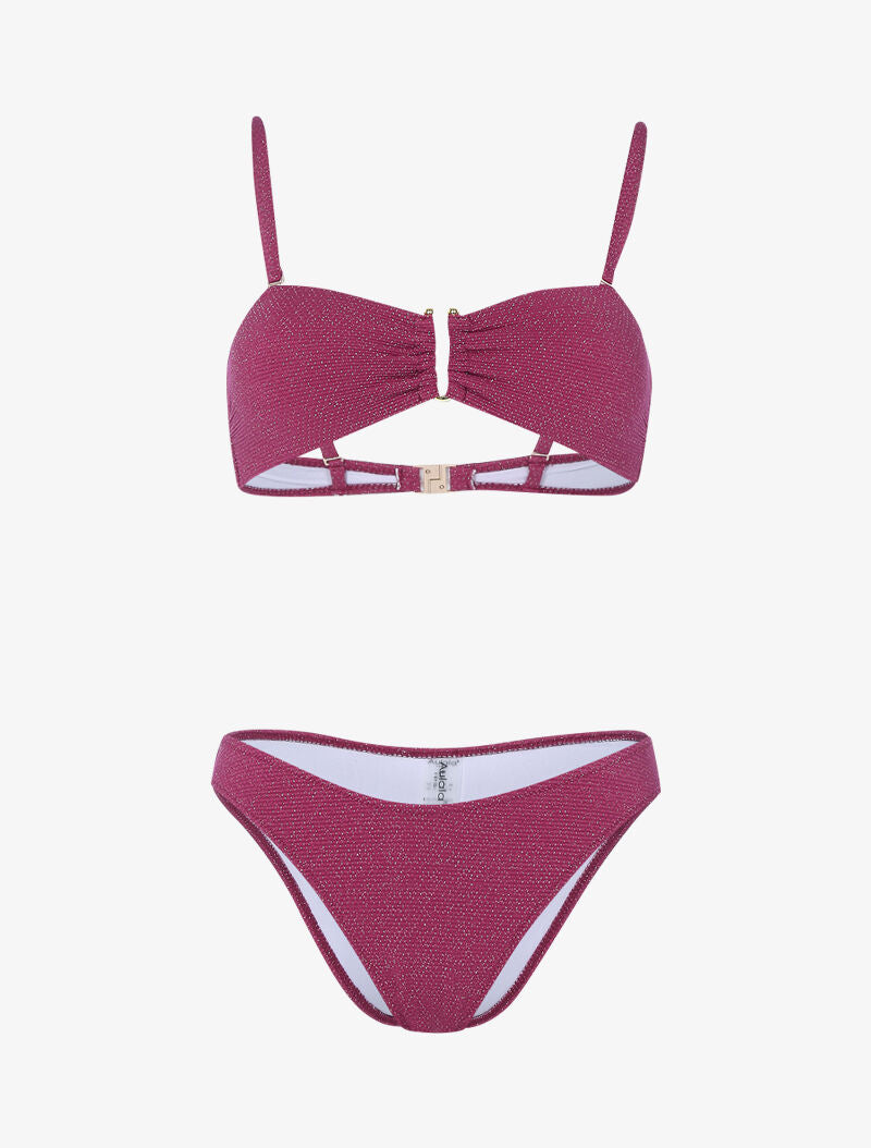 Bikini lamé à armature dorée - rouge - 3
