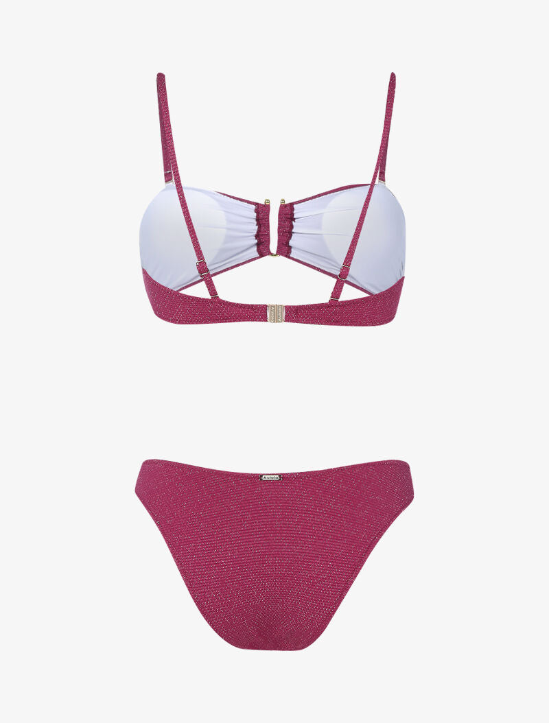 Bikini lamé à armature dorée - rouge - 2