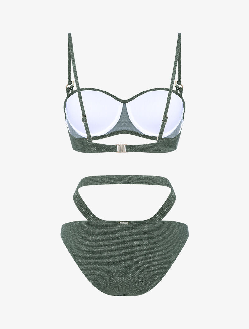 Bikini à balconnet texturé et pailleté - kaki - 2