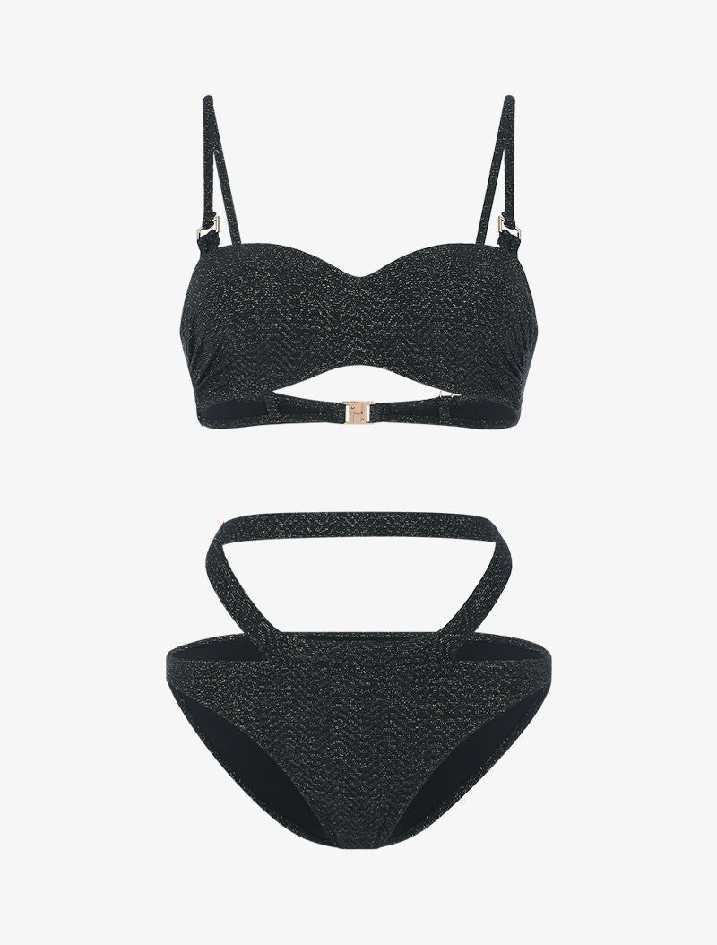 Bikini à balconnet texturé et pailleté - noir - 3