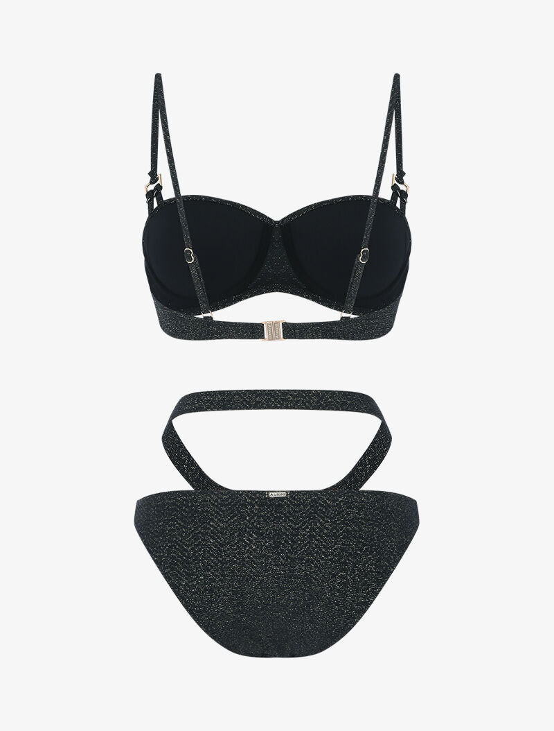 Bikini à balconnet texturé et pailleté - noir - 2