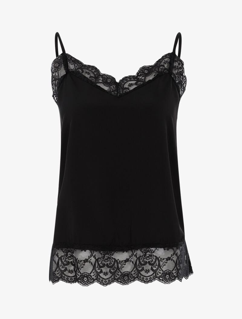 Top satiné à bords dentelle - noir - 3