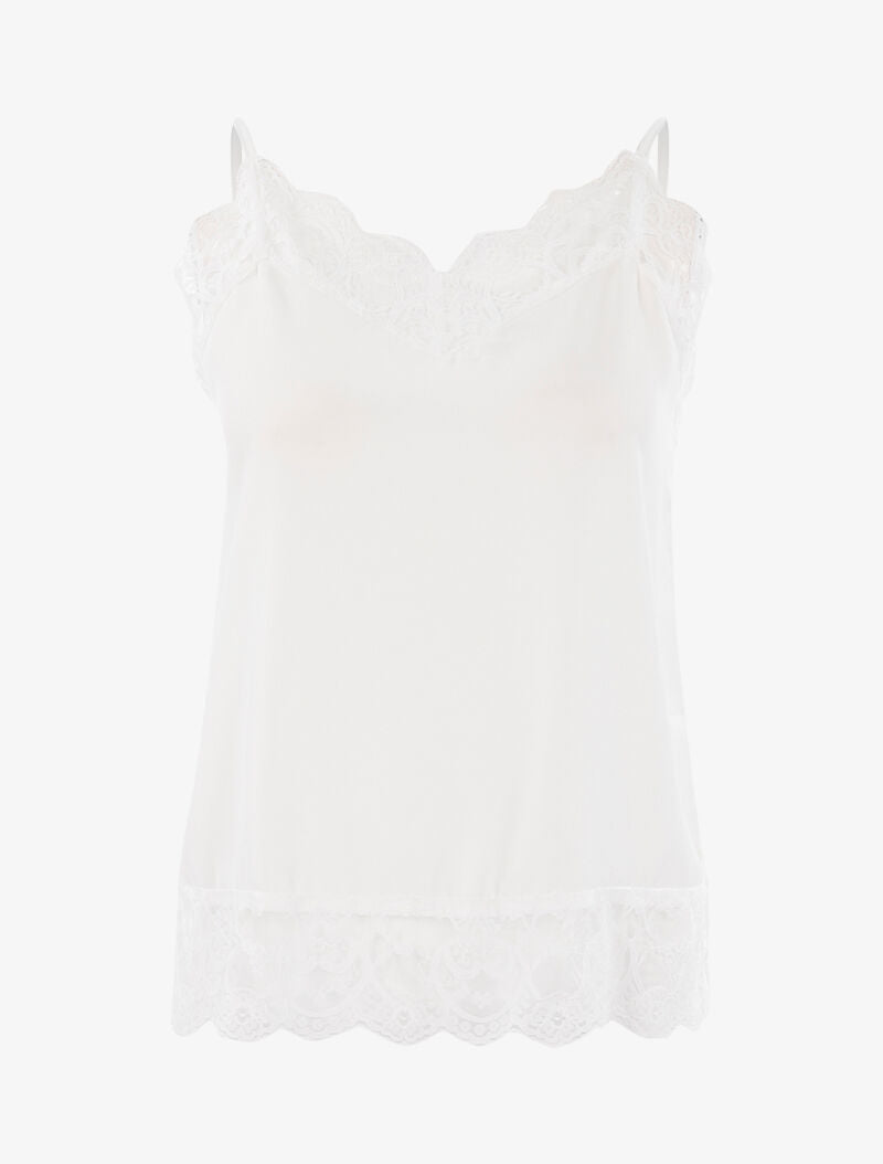 Top satiné à bords dentelle - blanc - 3