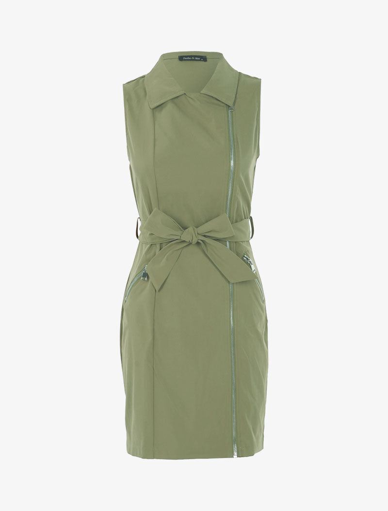 Robe sans manches zippée - kaki - 1