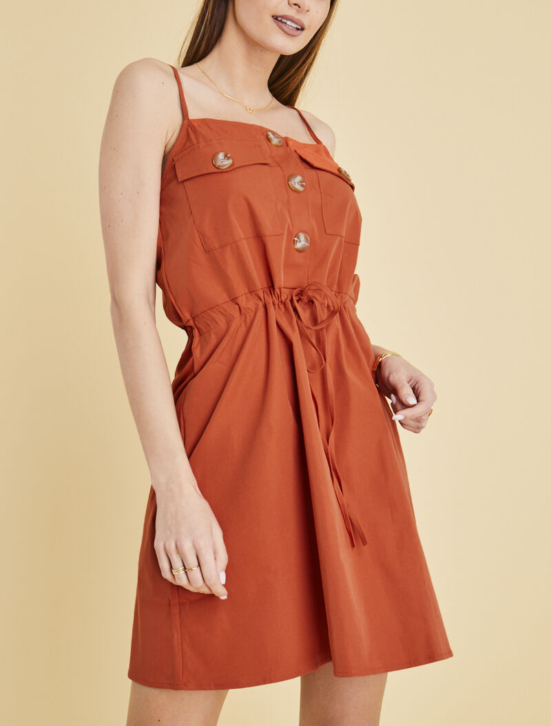 Robe à poitrine ornée de poches - orange - 1