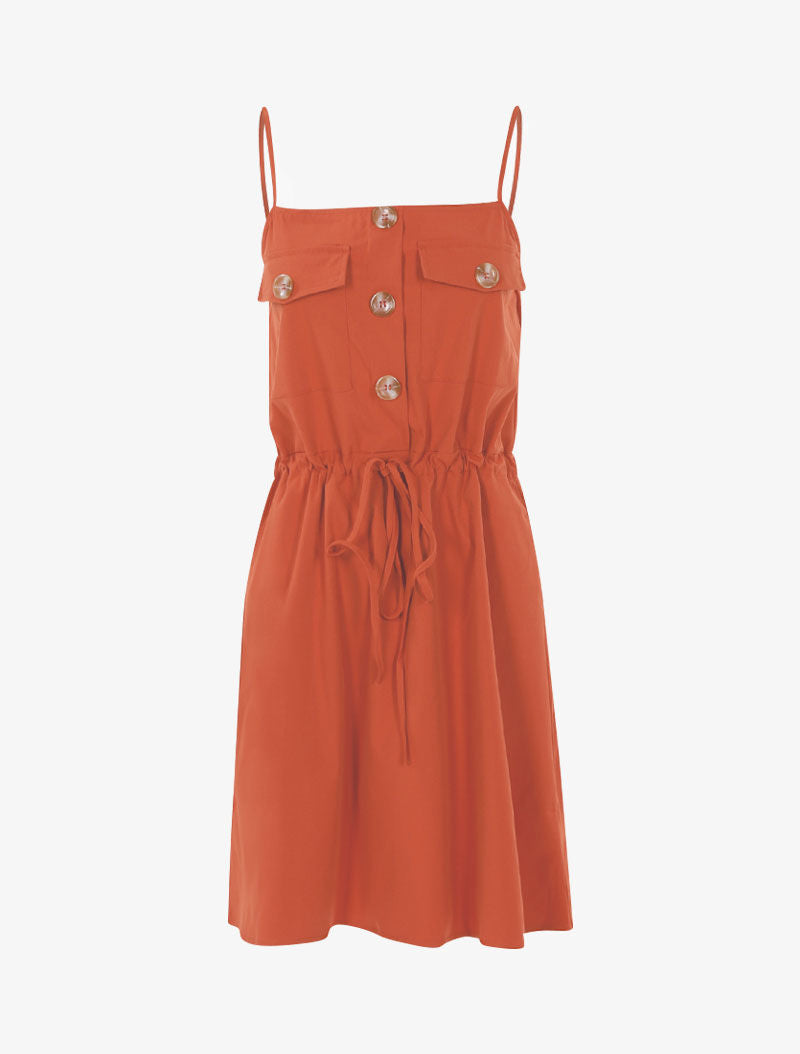 Robe à poitrine ornée de poches - orange - 2