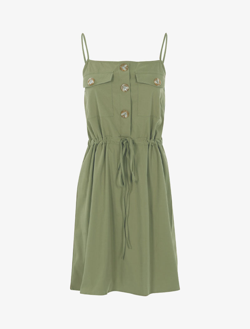Robe à poitrine ornée de poches - kaki - 3