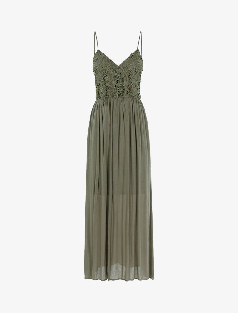 Robe longue à buste en crochet - kaki - 3