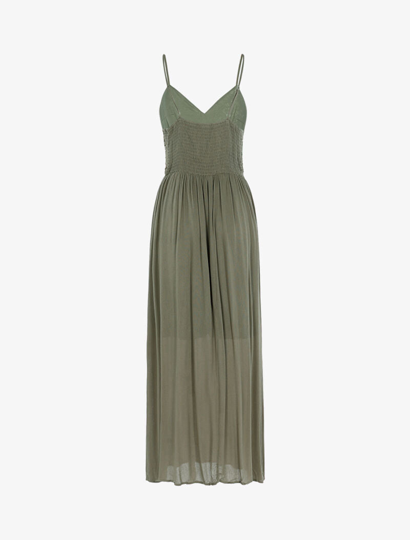 Robe longue à buste en crochet - kaki - 2