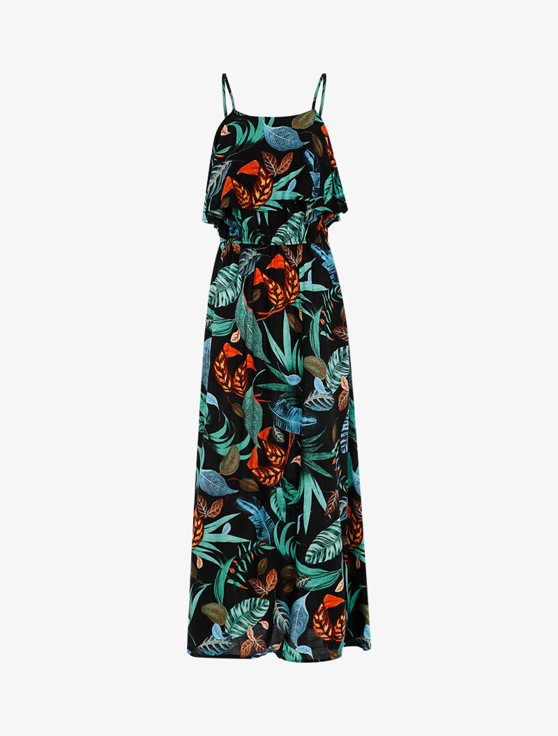 Robe à imprimé feuillages - noir - 1