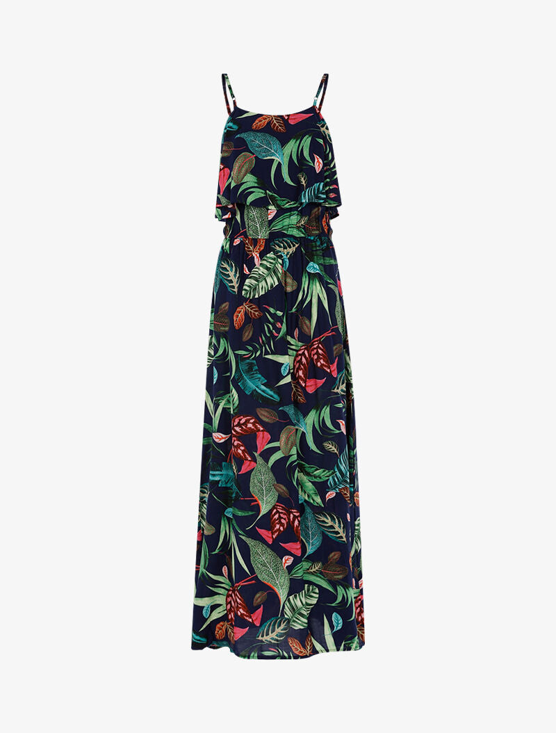 Robe à imprimé feuillages - marine - 1