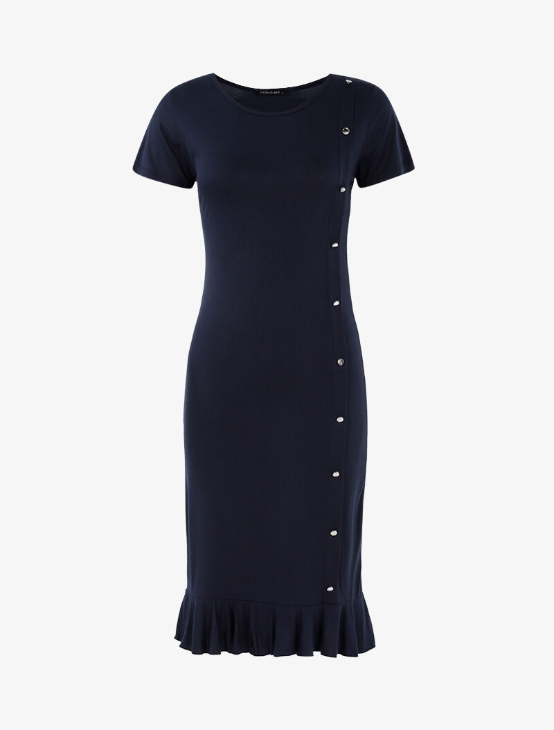 Robe à boutonnière et bord volanté - marine - 1