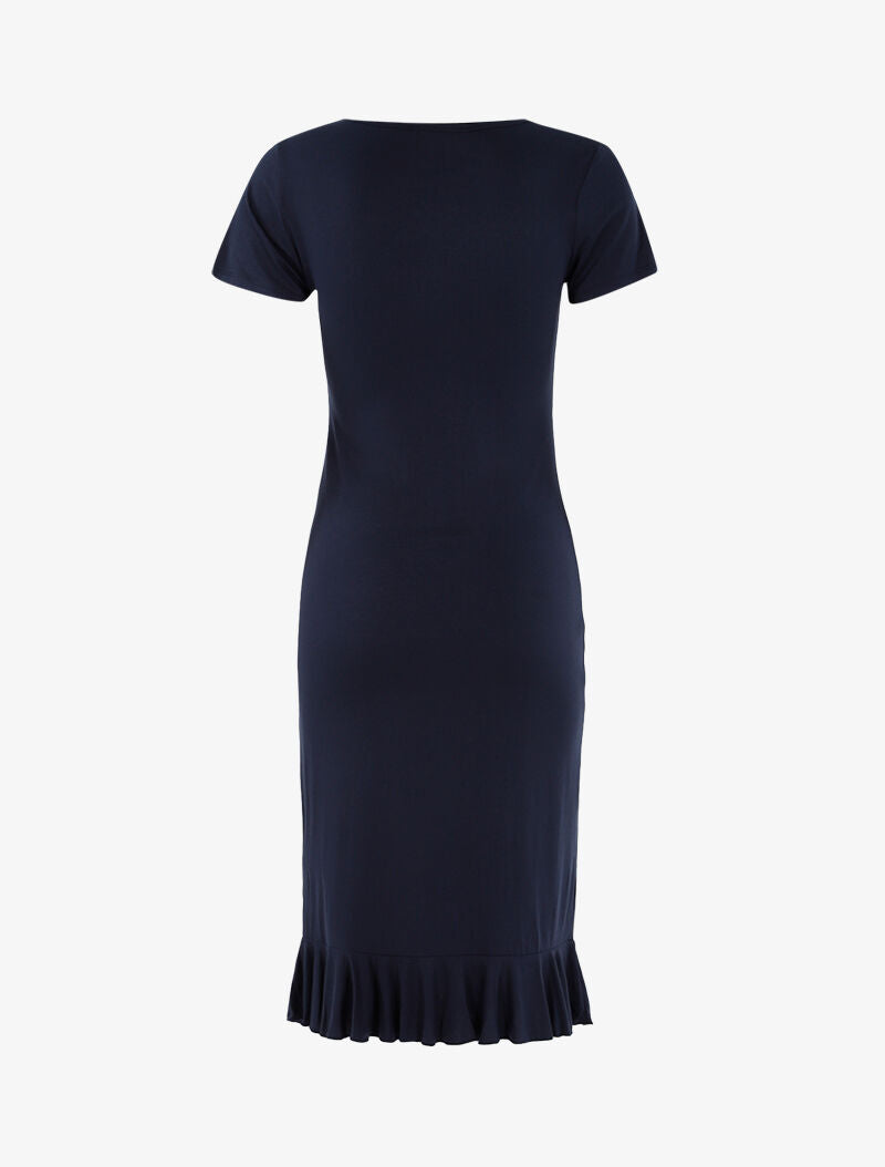 Robe à boutonnière et bord volanté - marine - 2